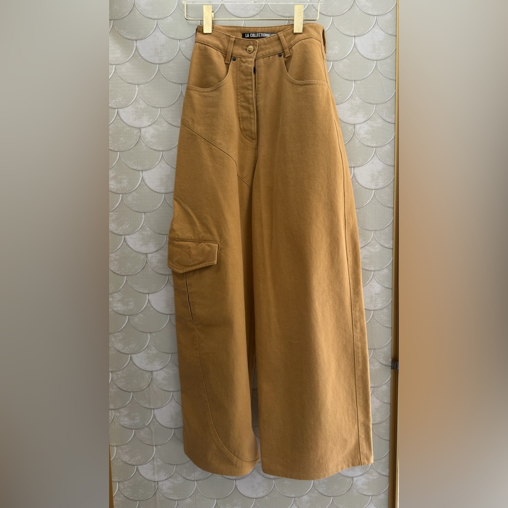 Jacquemus La Collectionneuse Camel Brown High Waist Wide Leg Denim Trousers